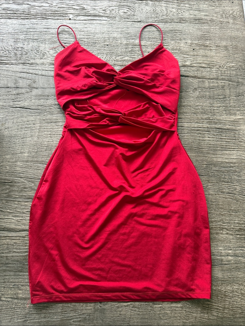 Windsor Red Twist-Front Spaghetti Strap Mini Dress